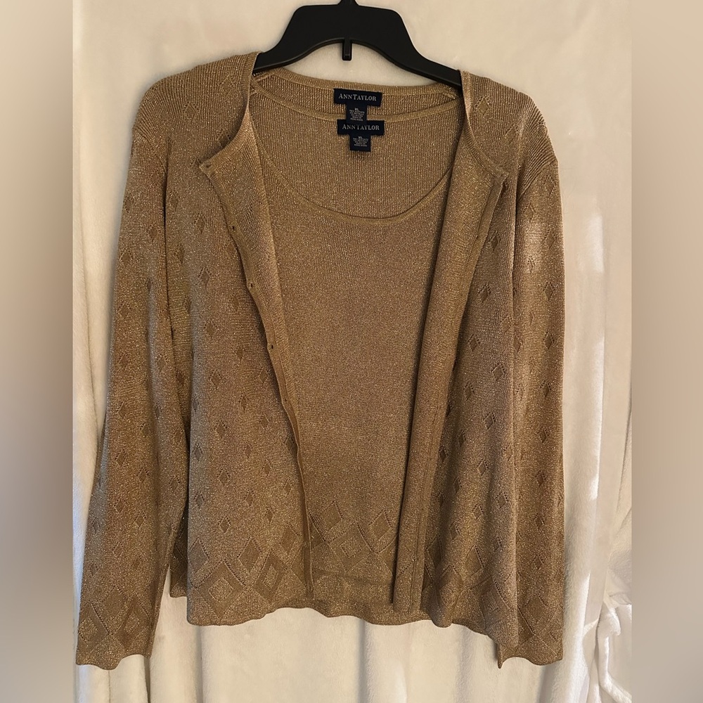 Ann Taylor Gold Metallic sweater set